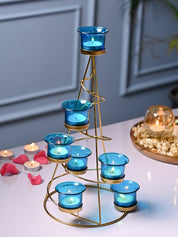 VON CASA Turquoise 7 Votive Tree T- Light Holder - MARKET99