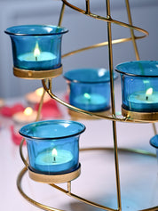 VON CASA Turquoise 7 Votive Tree T- Light Holder - MARKET99