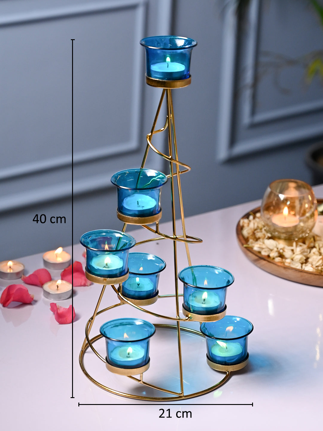 VON CASA Turquoise 7 Votive Tree T- Light Holder - MARKET99