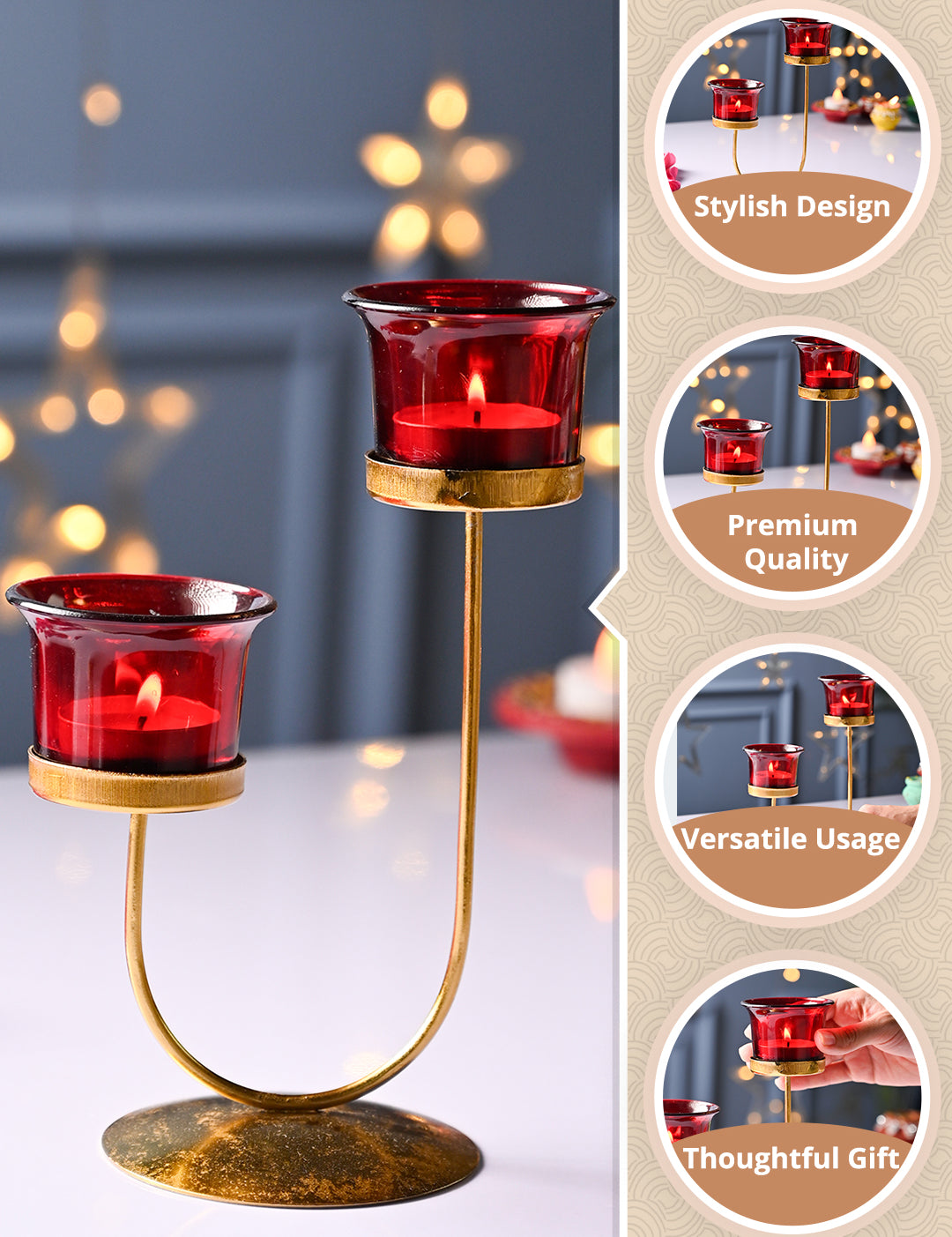 VON CASA Red 2 Votive Tea- Light Holder - MARKET99