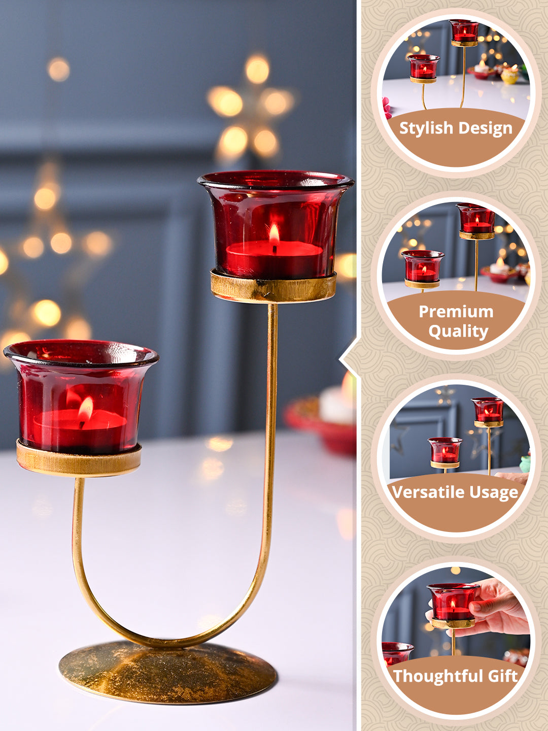 VON CASA Red 2 Votive Tea- Light Holder - MARKET99