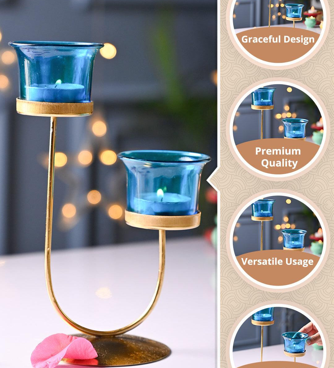 VON CASA Turquoise 2 Votive T- Light Holder - MARKET99