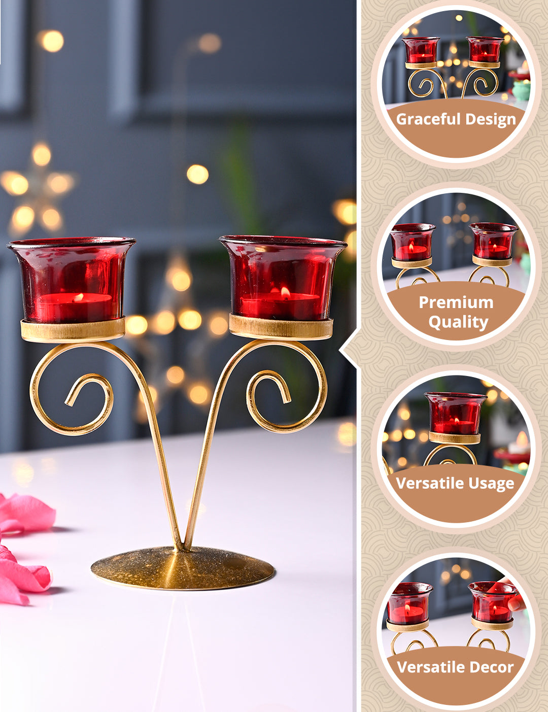 VON CASA Red 2 Votive T- Light Holder - MARKET99