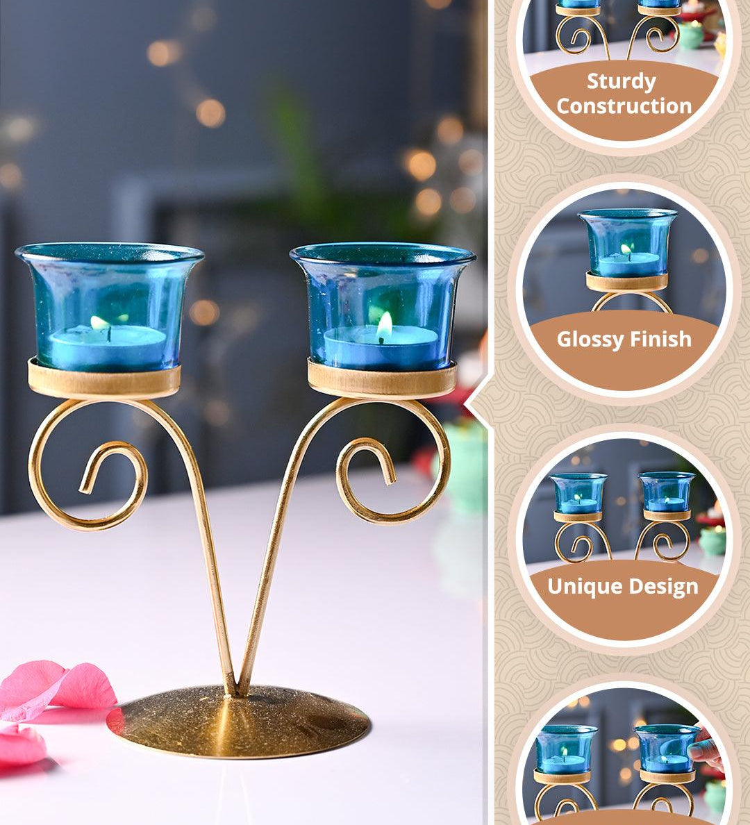 VON CASA Turquoise 2 Votive Tea- Light Holder - MARKET99