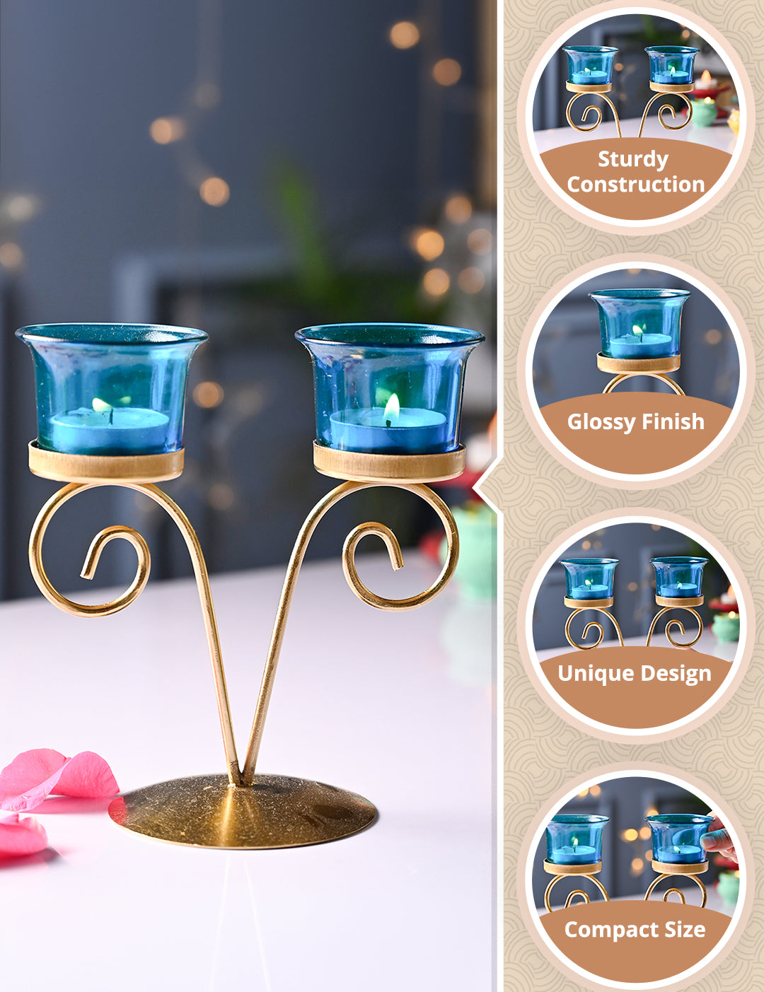 VON CASA Turquoise 2 Votive Tea- Light Holder - MARKET99