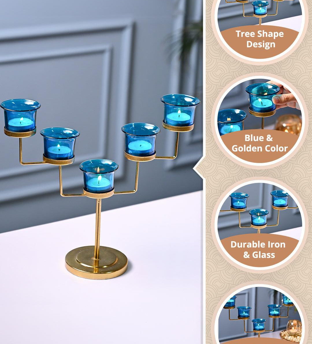 VON CASA Turquoise 5 Votive T- Light Holder - MARKET99