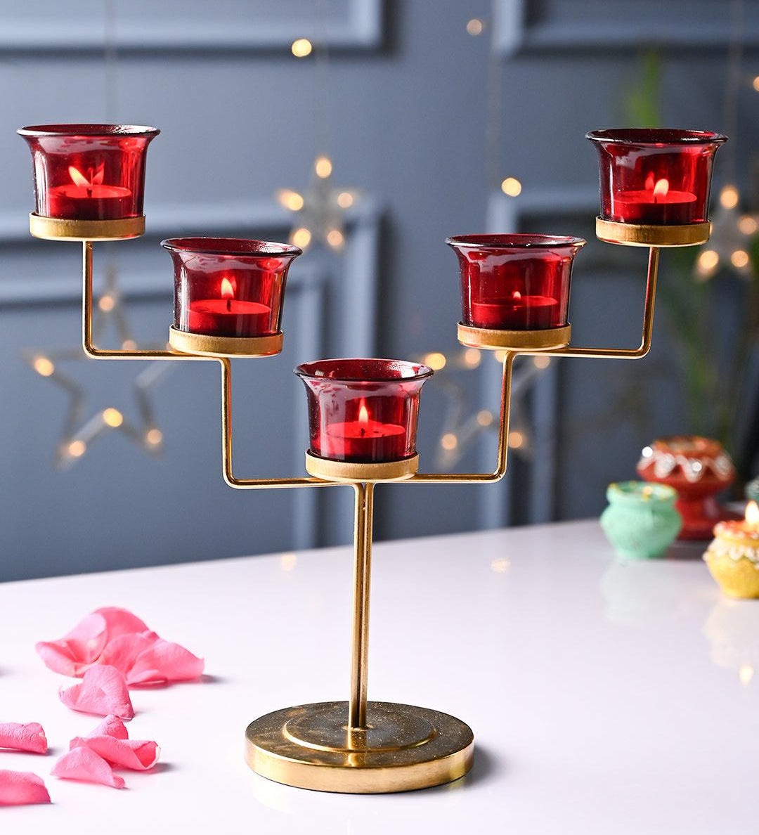 VON CASA Red 5 Votive T- Light Holder - MARKET99