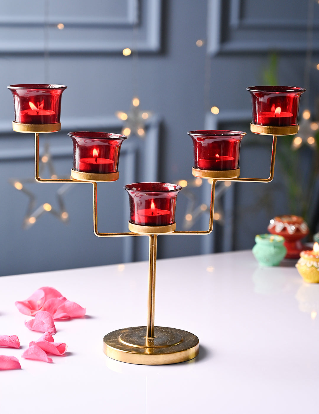 VON CASA Red 5 Votive T- Light Holder - MARKET99