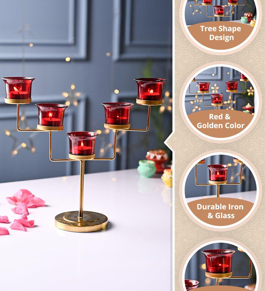 VON CASA Red 5 Votive T- Light Holder - MARKET99