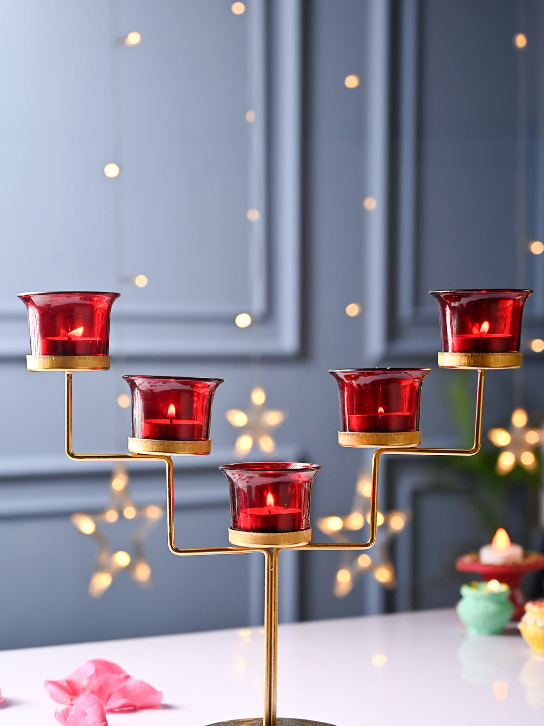 VON CASA Red 5 Votive T- Light Holder - MARKET99