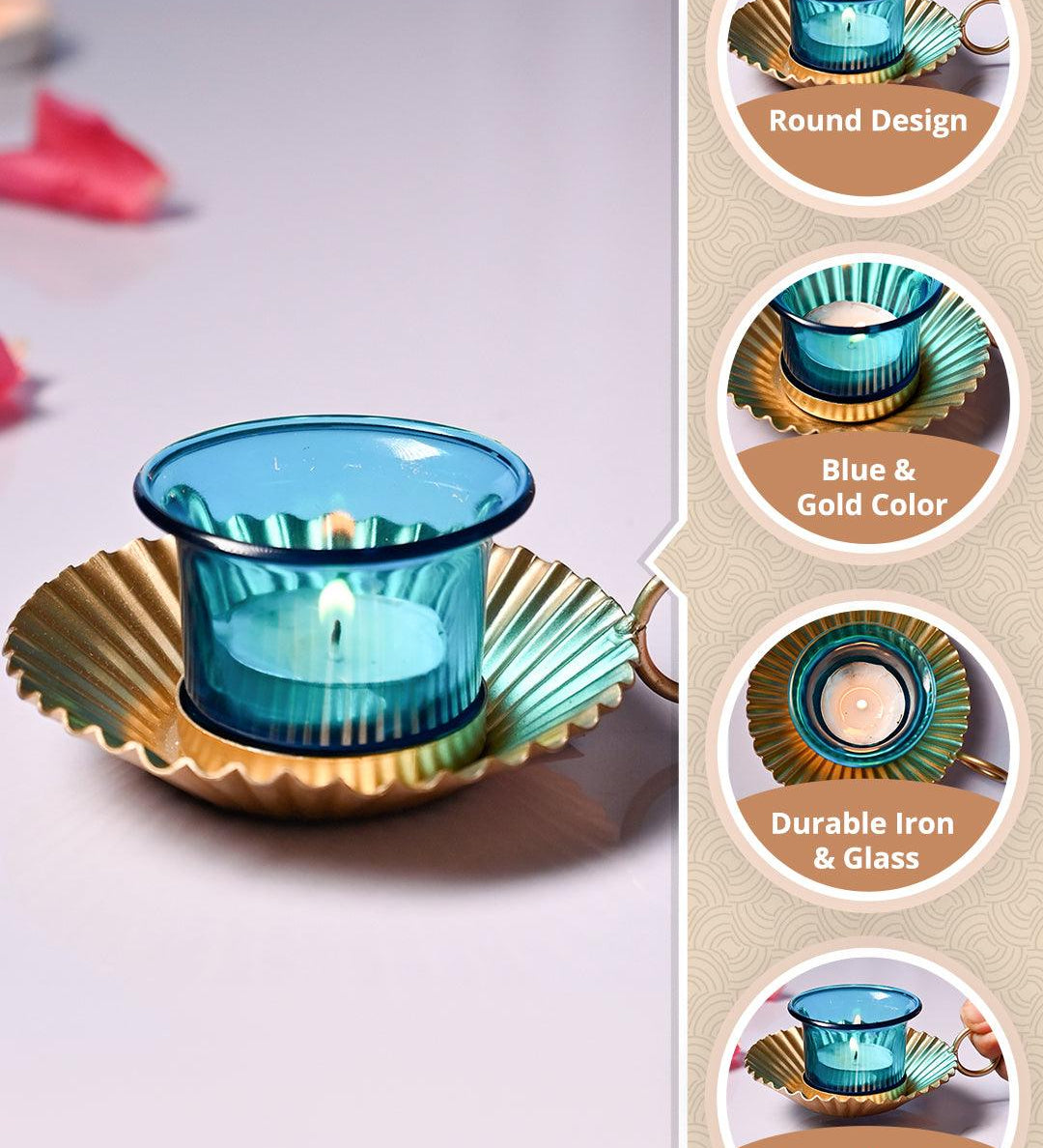 VON CASA Tea-Light Holder Set Of 2 - Turquoise - MARKET99