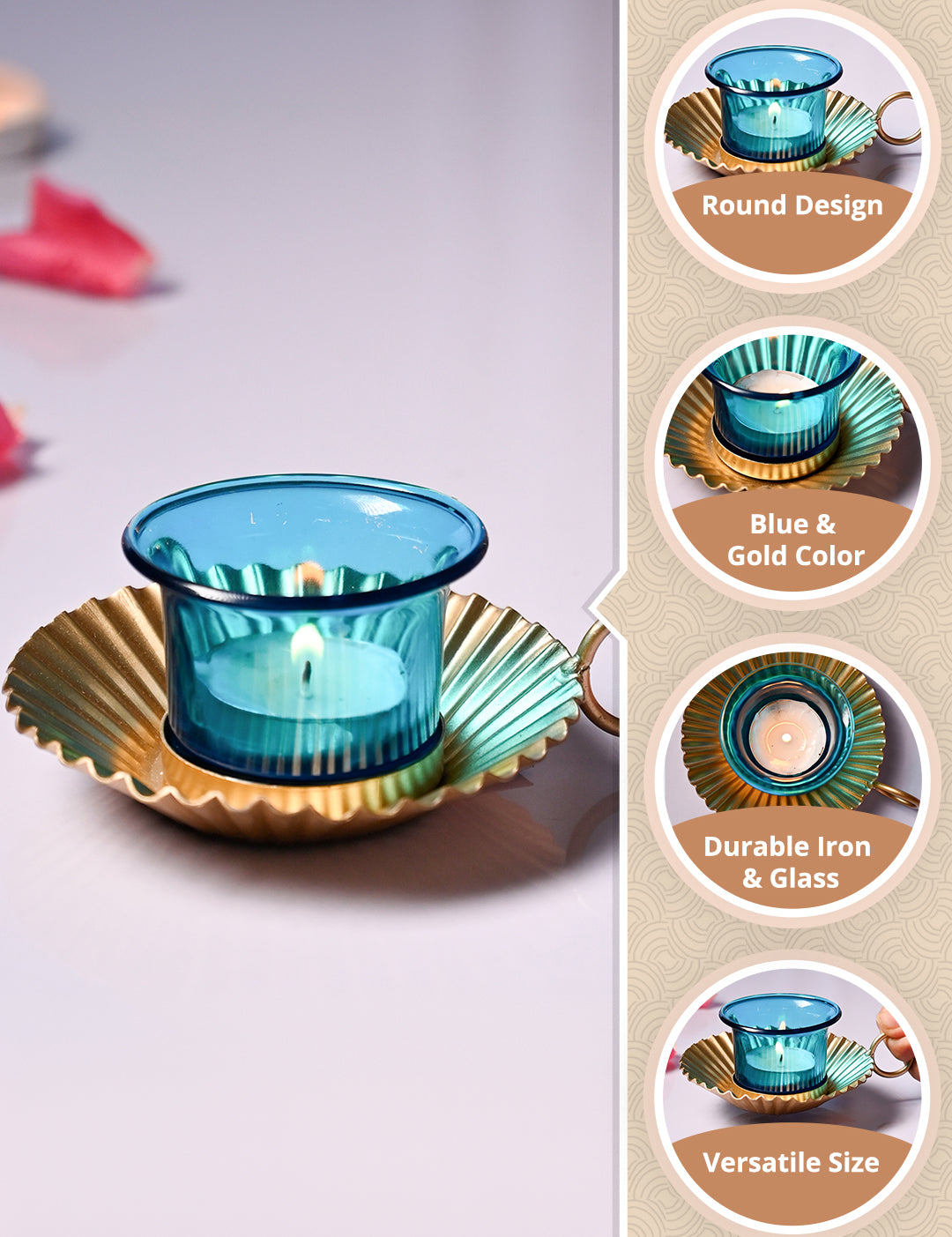 VON CASA Tea-Light Holder Set Of 2 - Turquoise - MARKET99