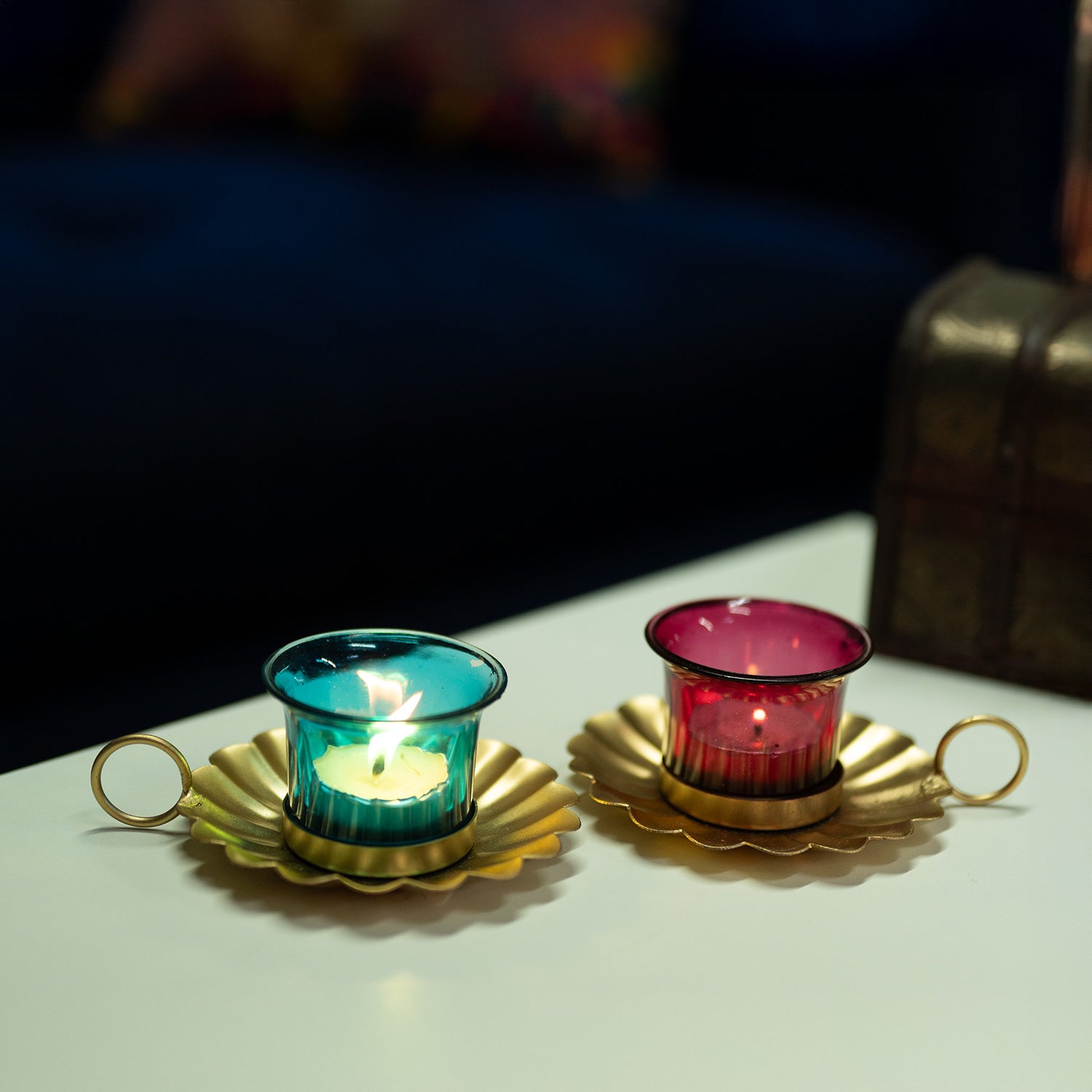 VON CASA T-Light Holder Set Of 2 - Red & Gold