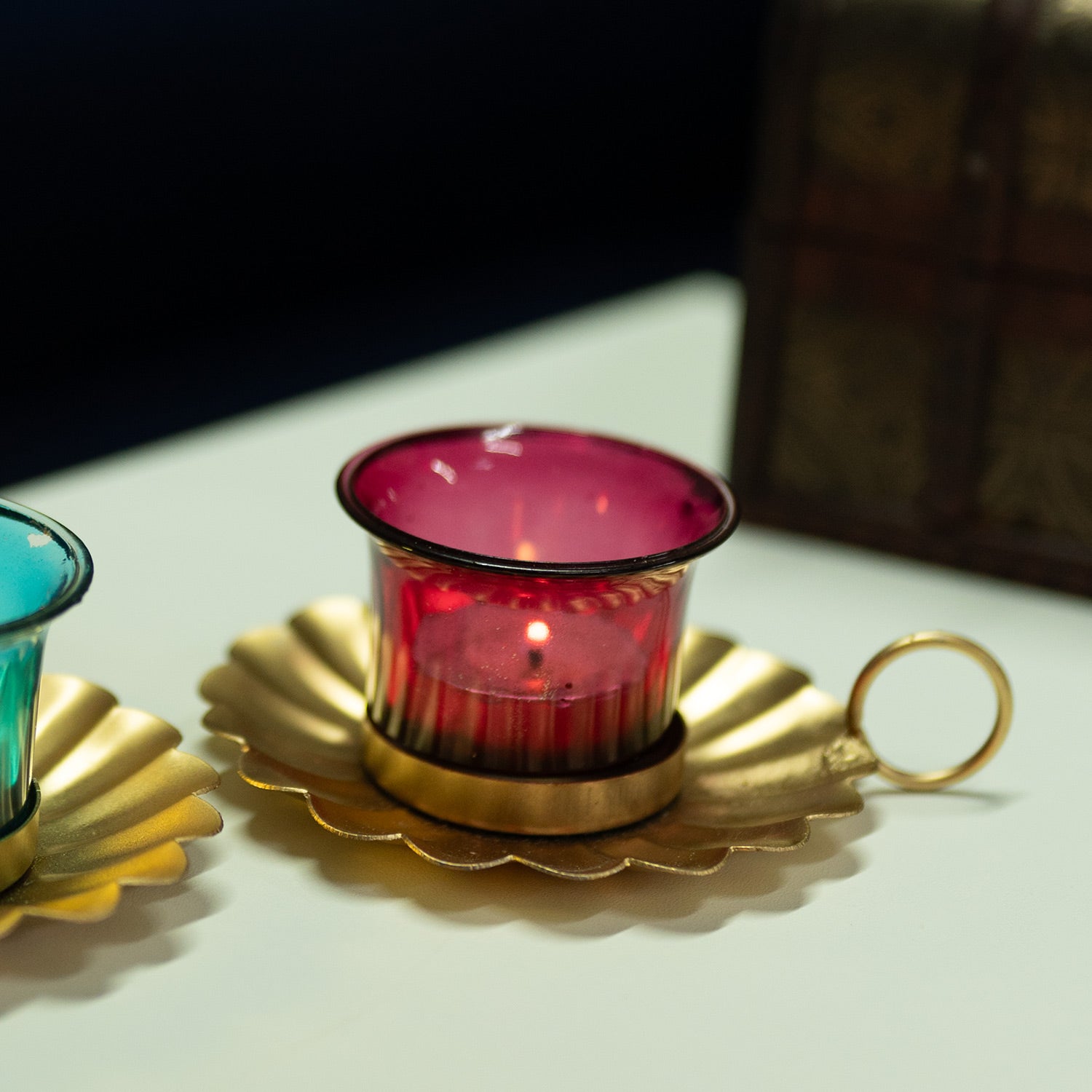 VON CASA T-Light Holder Set Of 2 - Red & Gold