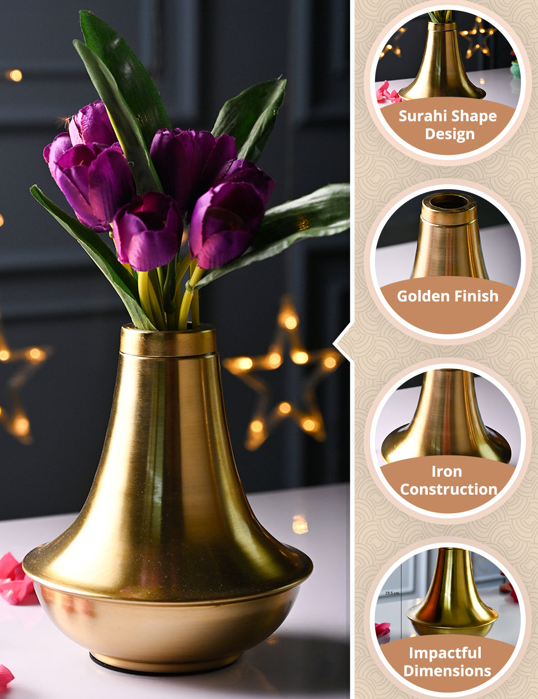 VON CASA Metal Flower Vase - Surahi Shaped - MARKET99