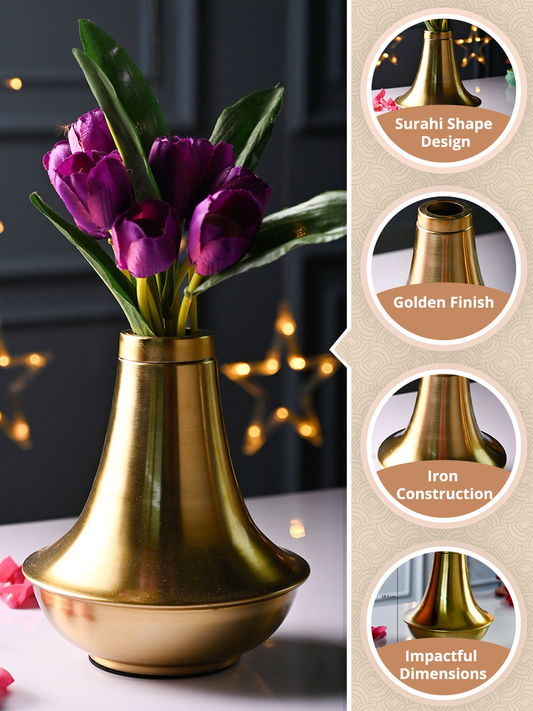 VON CASA Metal Flower Vase - Surahi Shaped - MARKET99