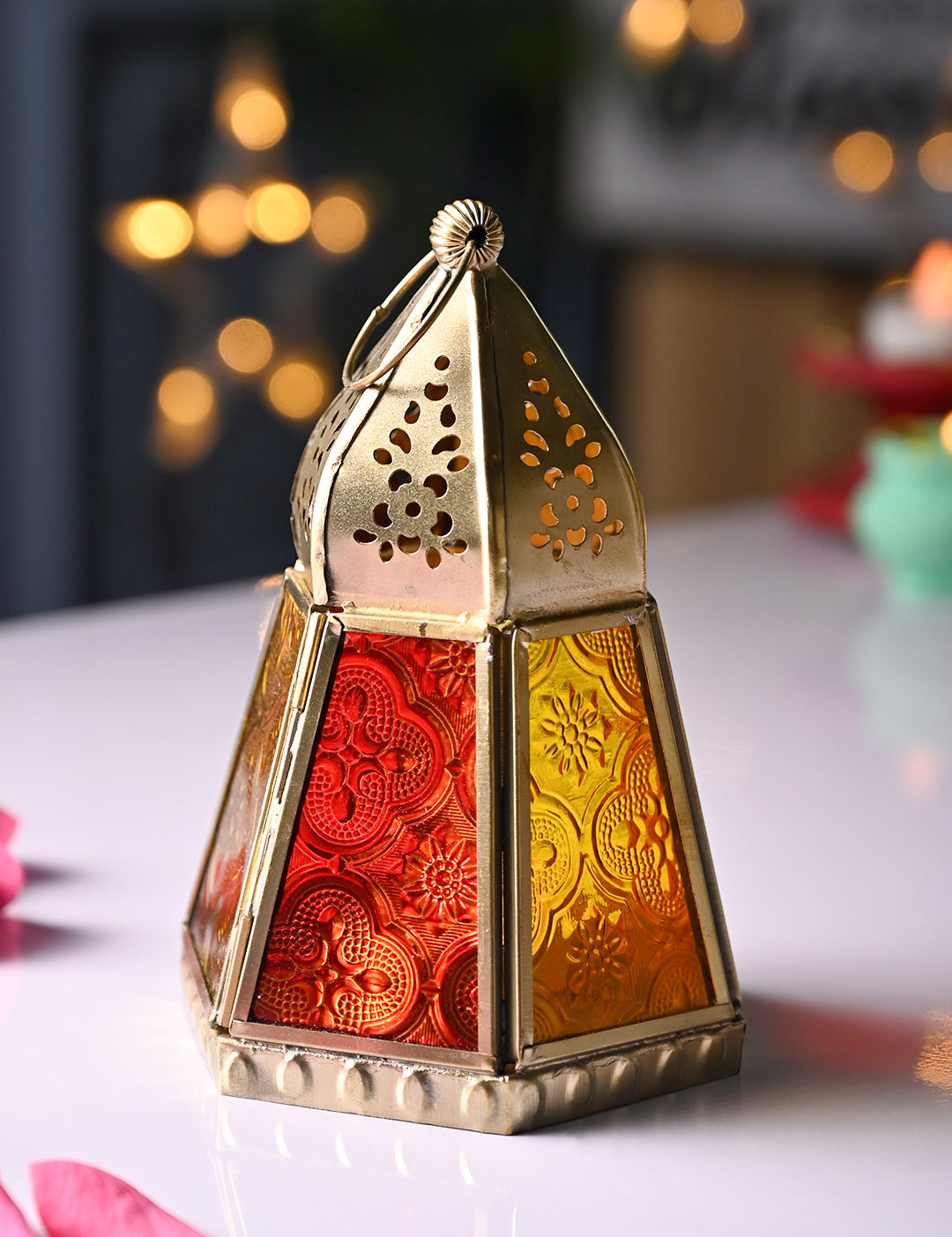 VON CASA Golden Hanging Lantern Frustum Shape - MARKET99