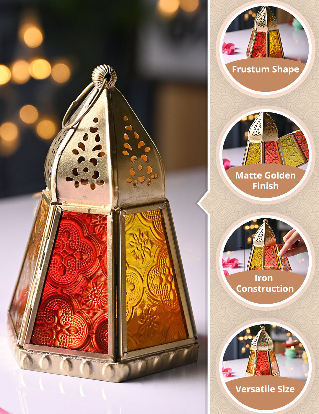 VON CASA Golden Hanging Lantern Frustum Shape - MARKET99