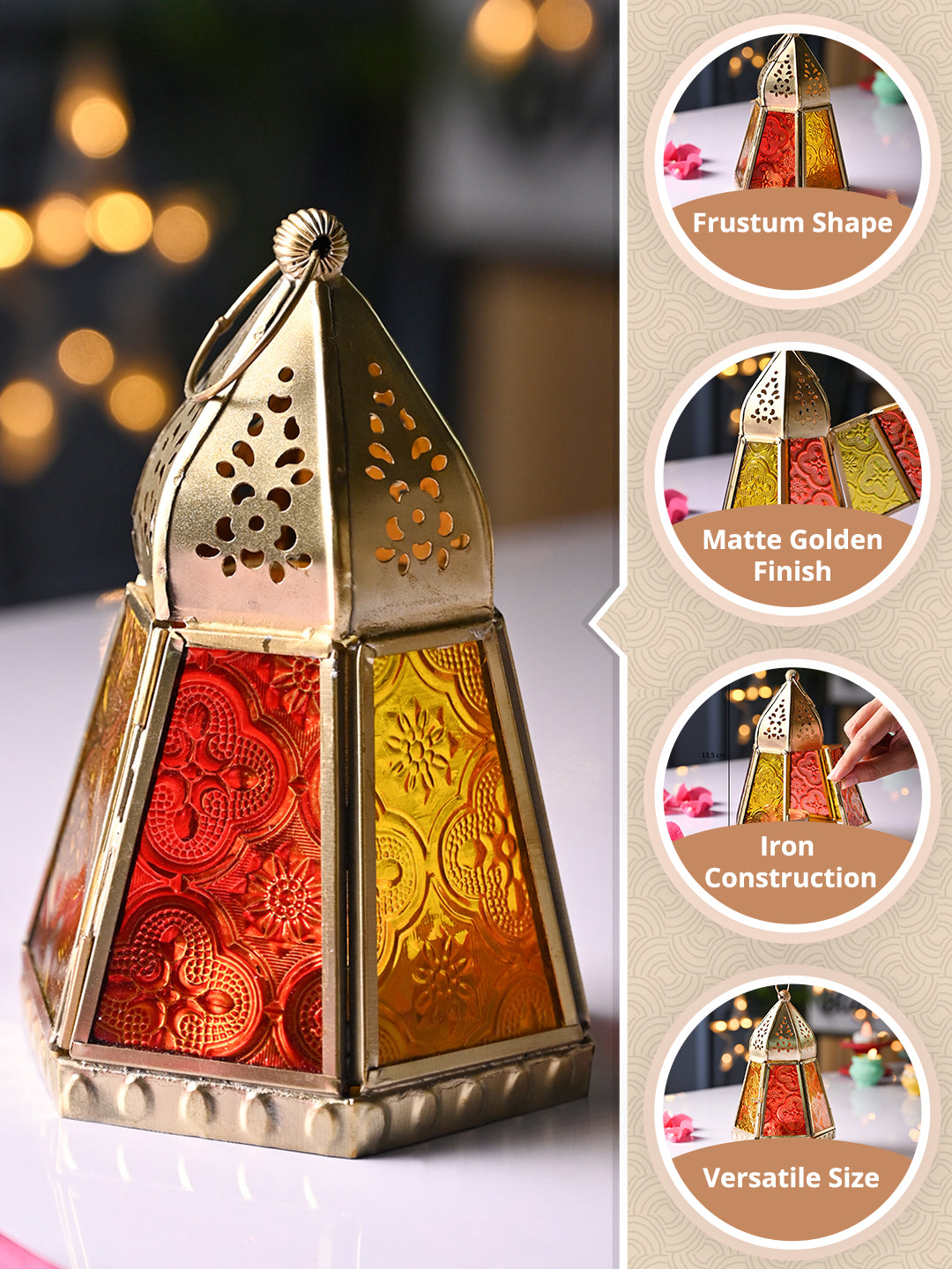 VON CASA Golden Hanging Lantern Frustum Shape - MARKET99