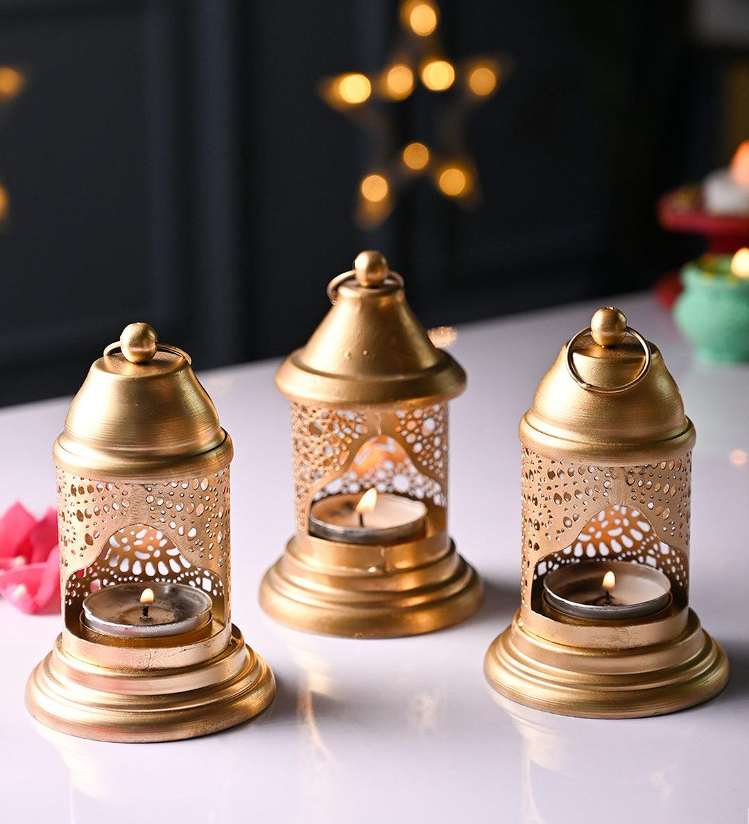 VON CASA Set Of 3 Iron Lantern Lamp with Tealight Candle Holder - MARKET99