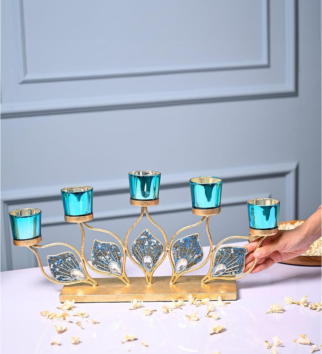 VON CASA Decorative 5 Votive Tea Light Holder With Metal Stand - MARKET99