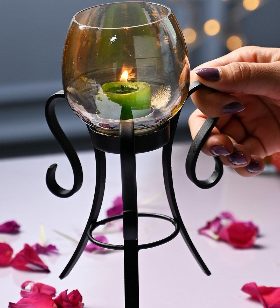 VON CASA Round Glass T- Light Holder With Stand - MARKET99