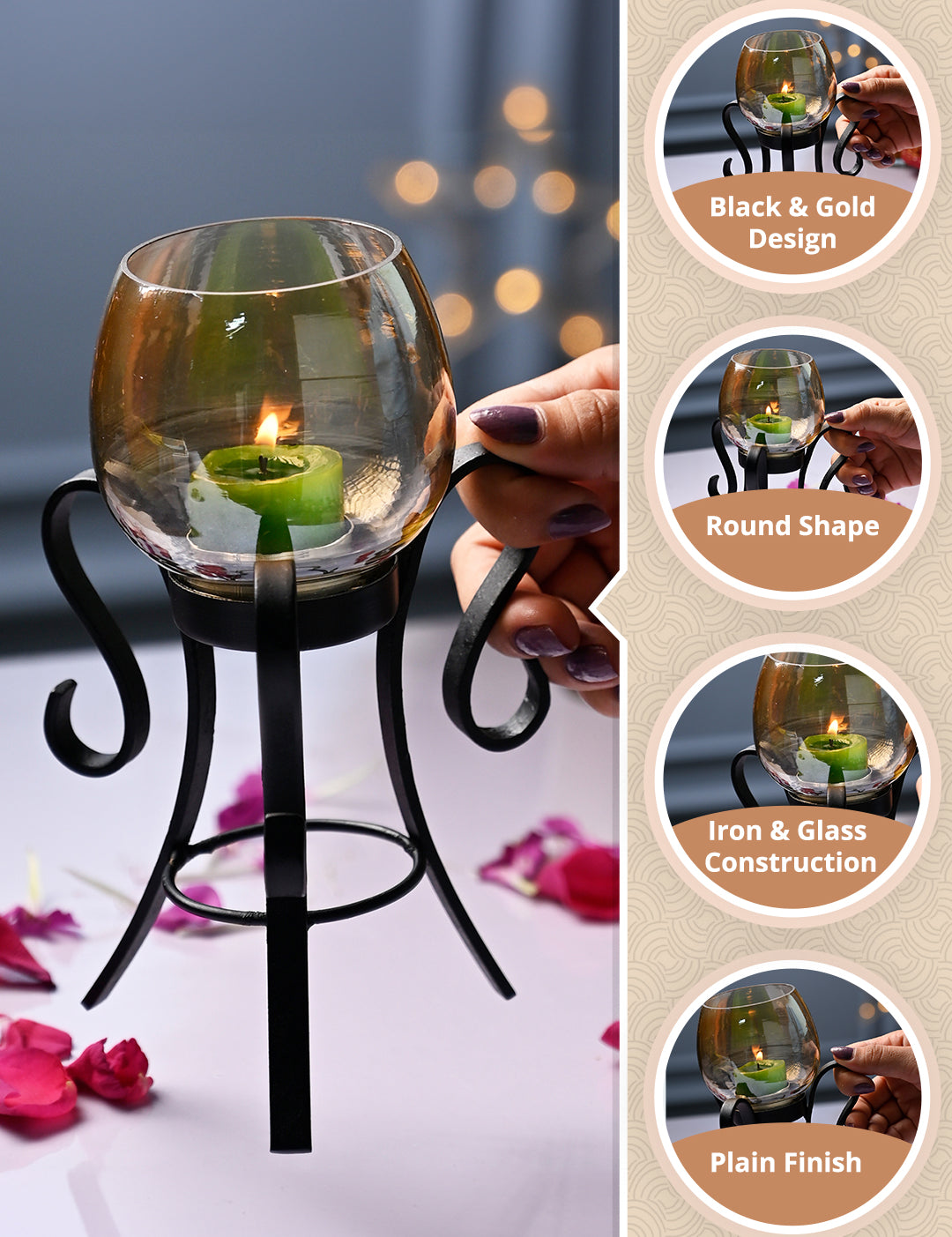 VON CASA Round Glass T- Light Holder With Stand - MARKET99