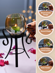 VON CASA Round Glass T- Light Holder With Stand - MARKET99