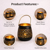 MARKET99 Black Hanging Tealight Holder Set Of 2