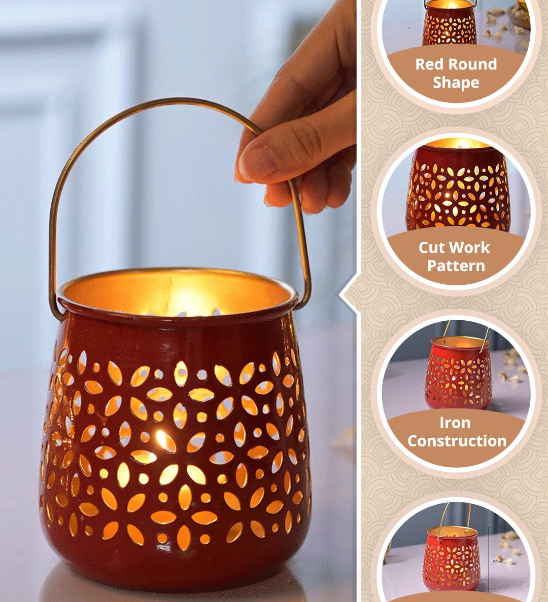 MARKET99 Red Hanging Tea Light Holder Set Of 2 - MARKET99