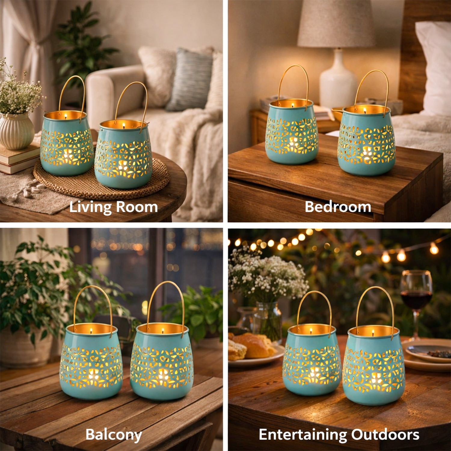 MARKET99 Skyblue Hanging Tealight Holder Set Of 2