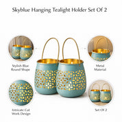 MARKET99 Skyblue Hanging Tealight Holder Set Of 2