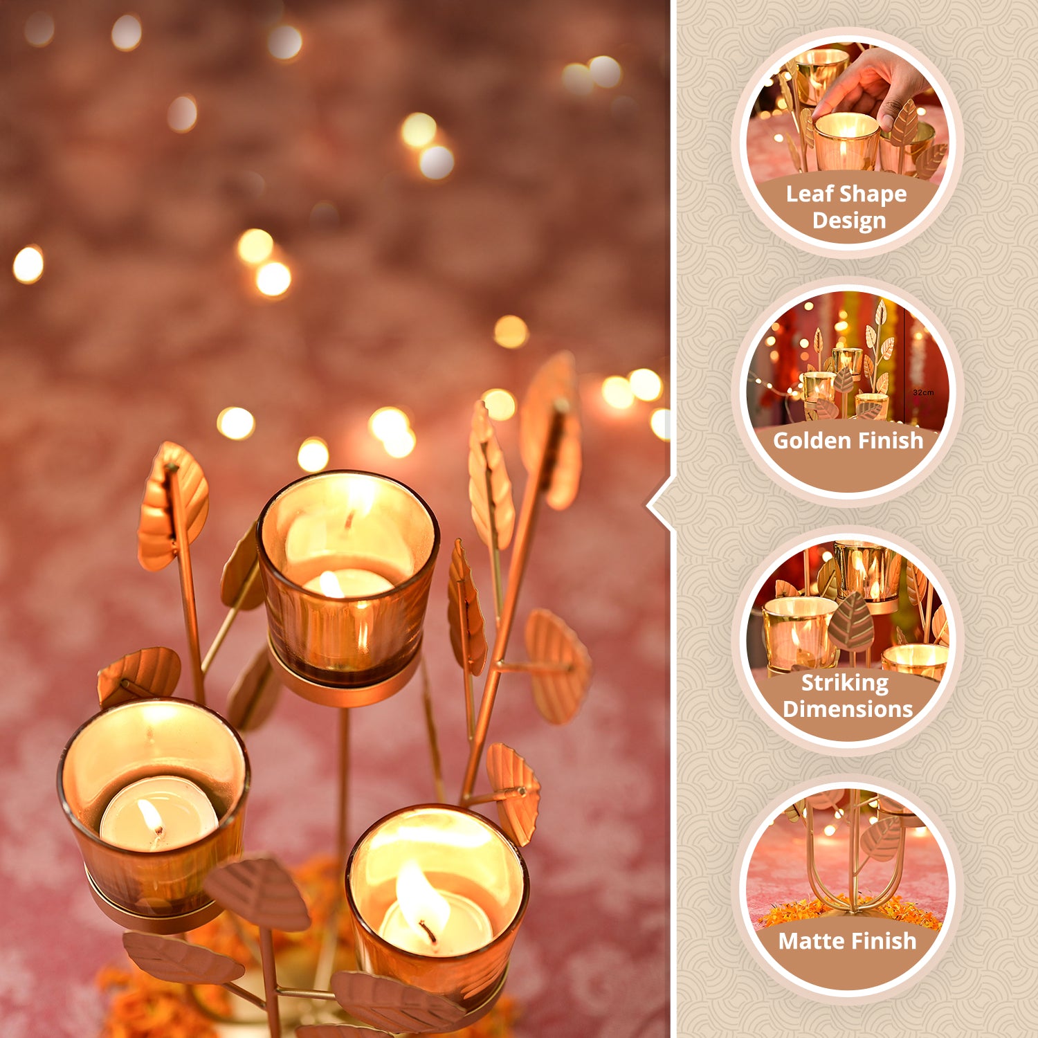 VON CASA Golden 3 Votive Tree Tea Light Holder