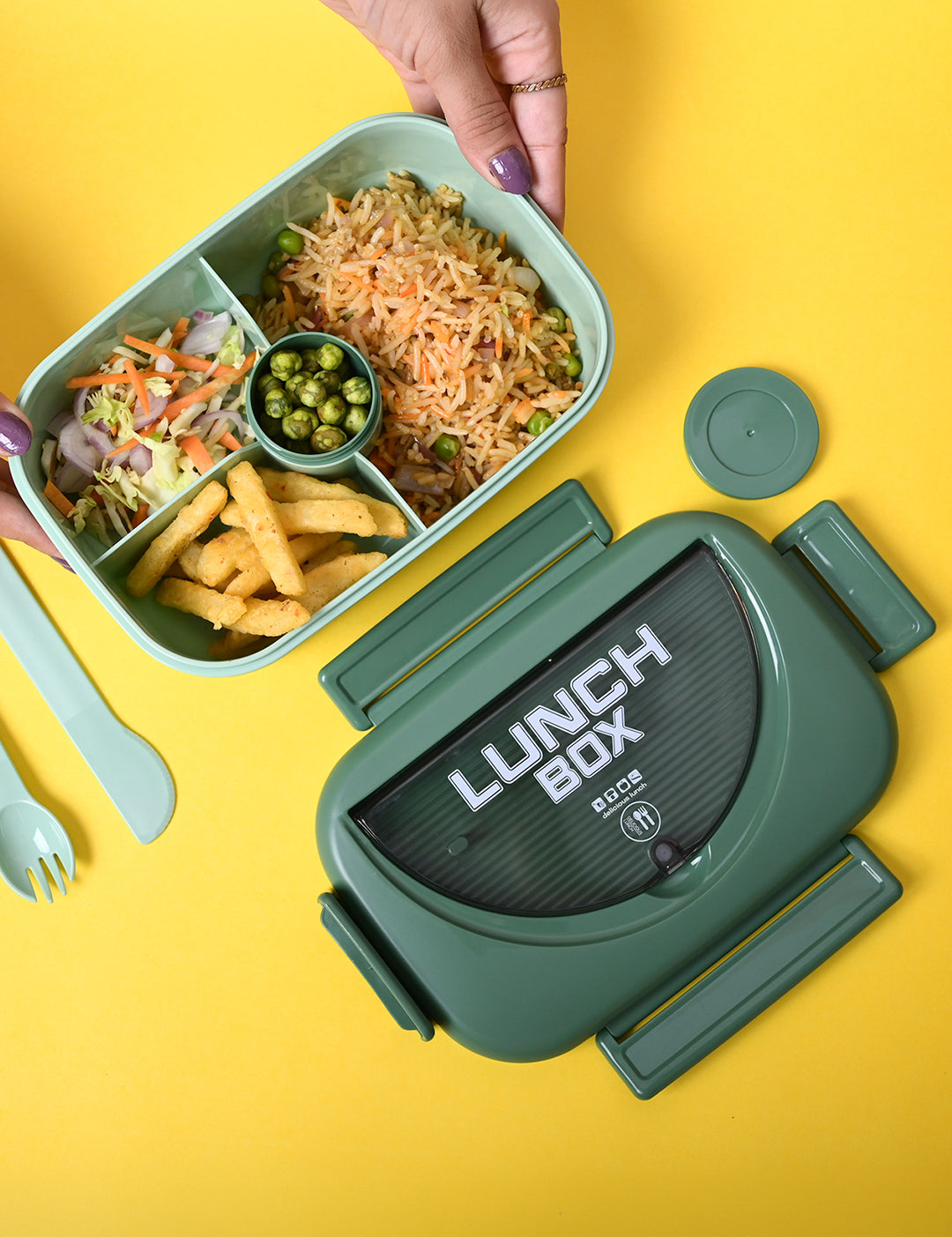 Fresh Green Lunch Set: 1 Spoon, 1 Fork & 1 Box - MARKET99