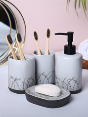 Grey Ceramic Bathroom Essentials - Cylindrical, Square, and Rectangular Shapes - MARKET99