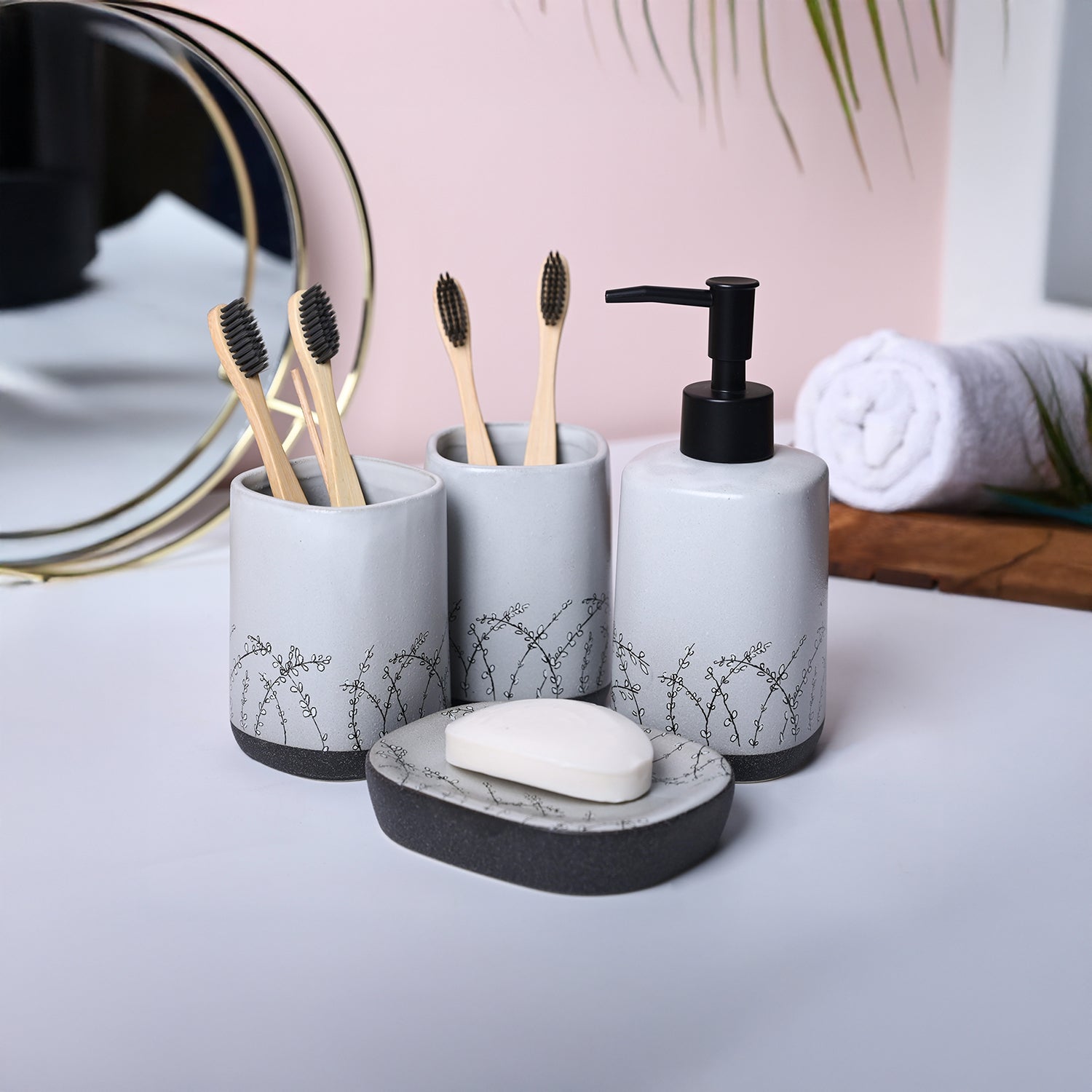 Grey Ceramic Bathroom Essentials - Cylindrical, Square, and Rectangular Shapes