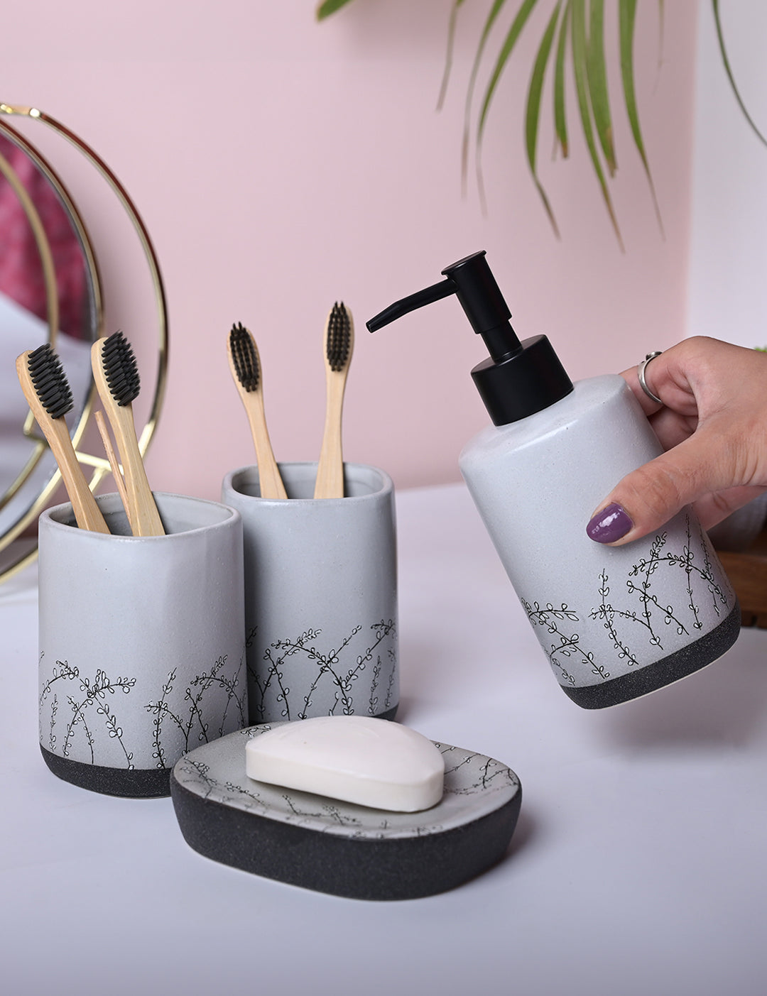 Grey Ceramic Bathroom Essentials - Cylindrical, Square, and Rectangular Shapes - MARKET99