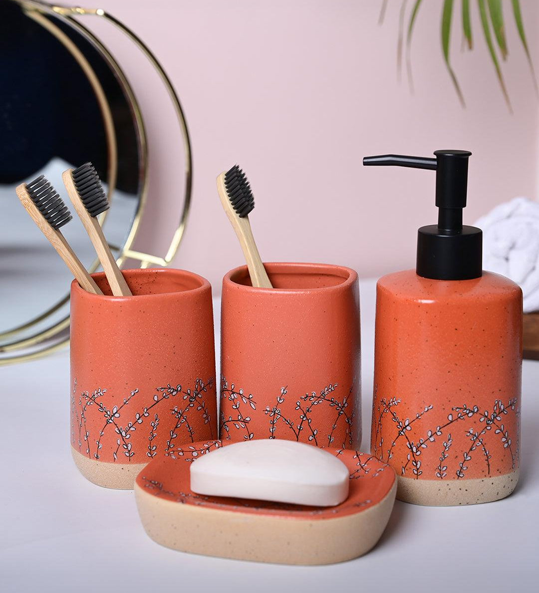 Orange Ceramic Bathroom Collection - Cylindrical, Square, and Rectangular Shapes - MARKET99