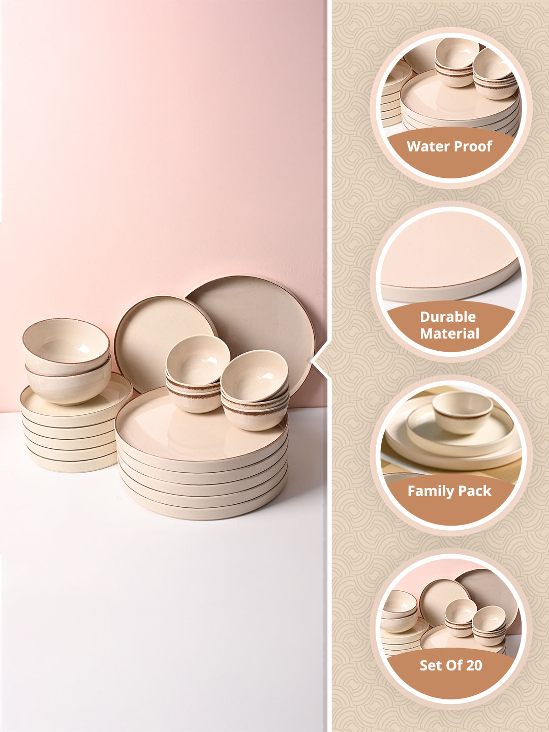 Market99 Chochip Cream Plato Dinner Set - 20 Pcs