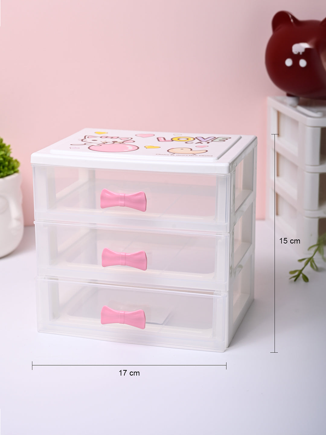 Small Desk 3-Layer Drawer, Love Cat Print - MARKET99