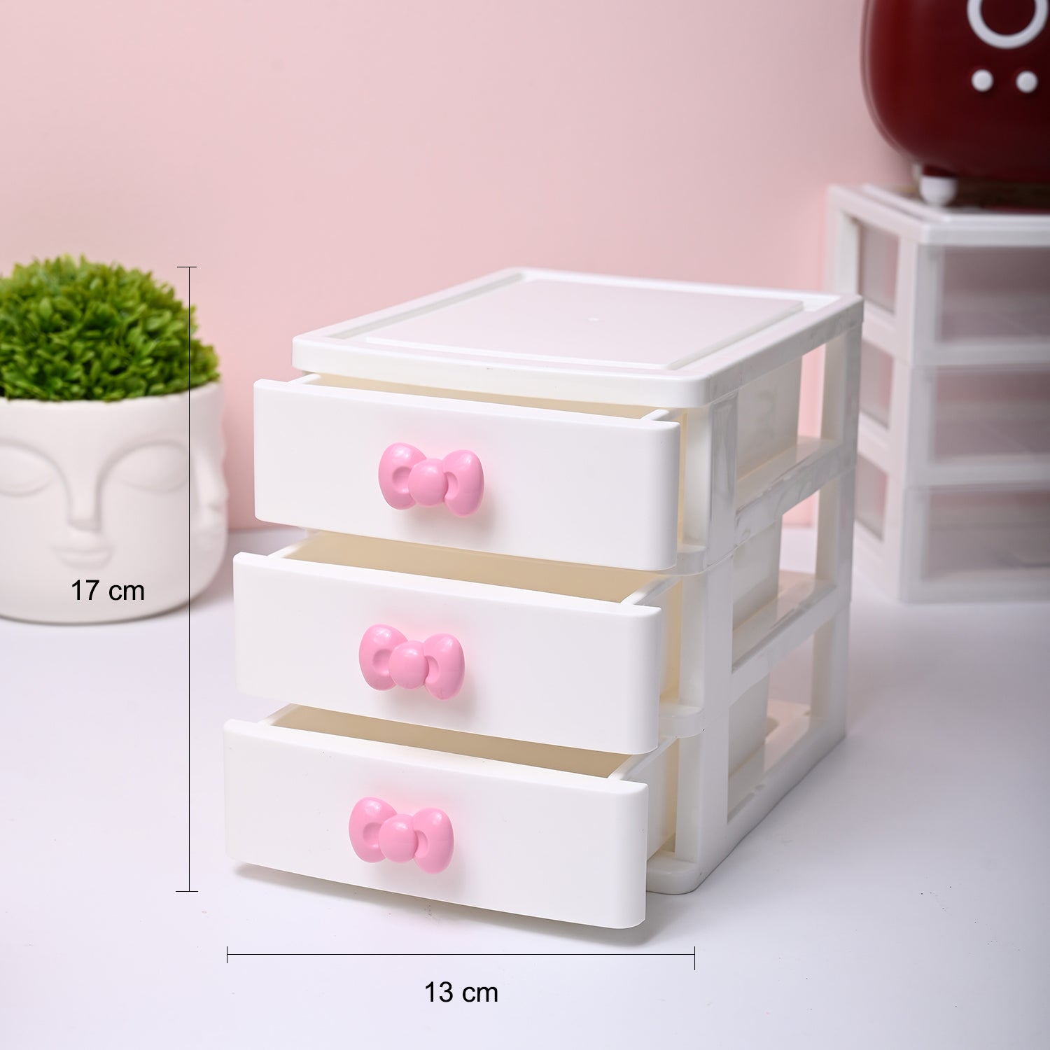 mini plastic dresser 4 Drawer Plastic Storage, Mini Drawer Unit, White Frame with Clear Drawers for Craft Storage, Desktop Plastic Drawer Storage Organizer for Home,