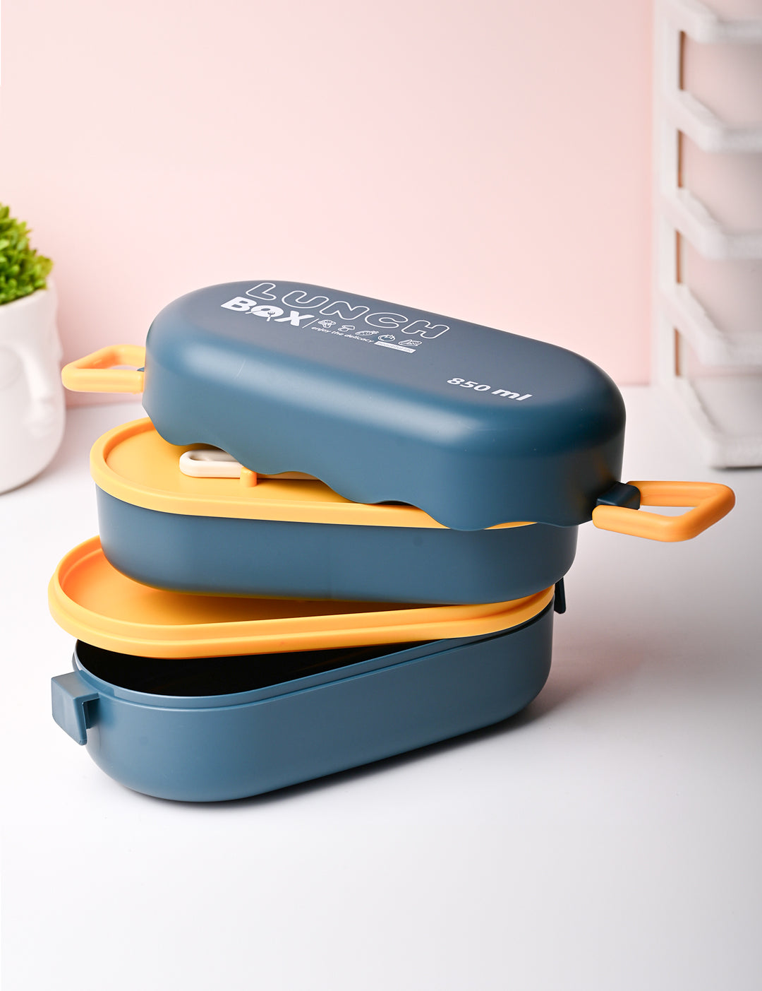 Blue Lunch Box with Spoon (850ml) - MARKET99