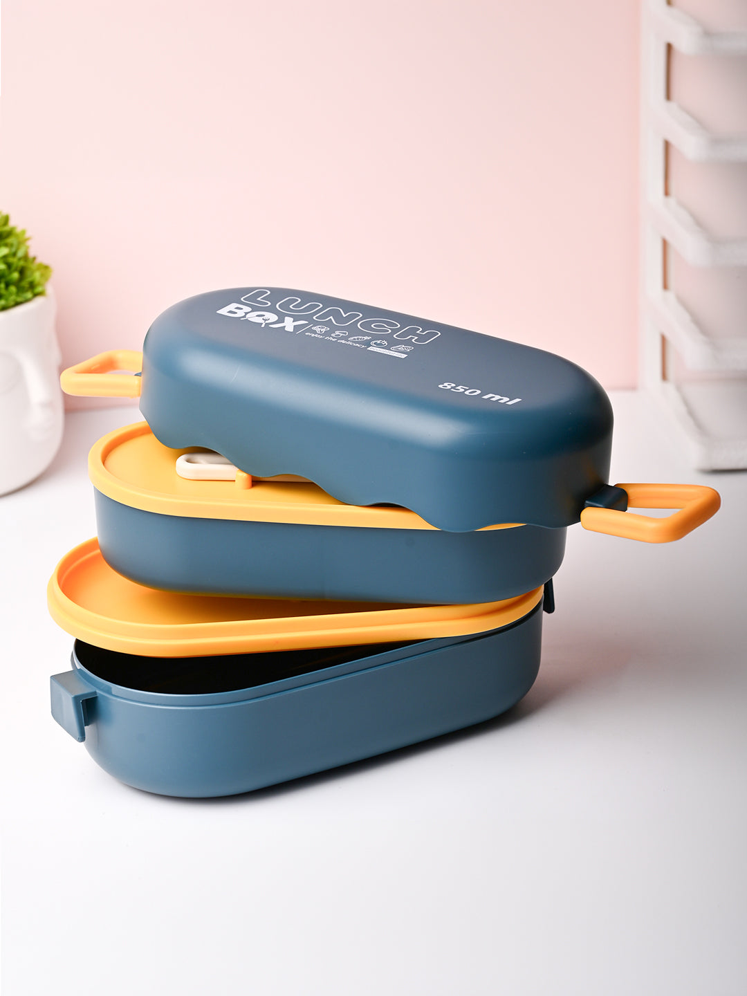 Blue Lunch Box with Spoon (850ml) - MARKET99