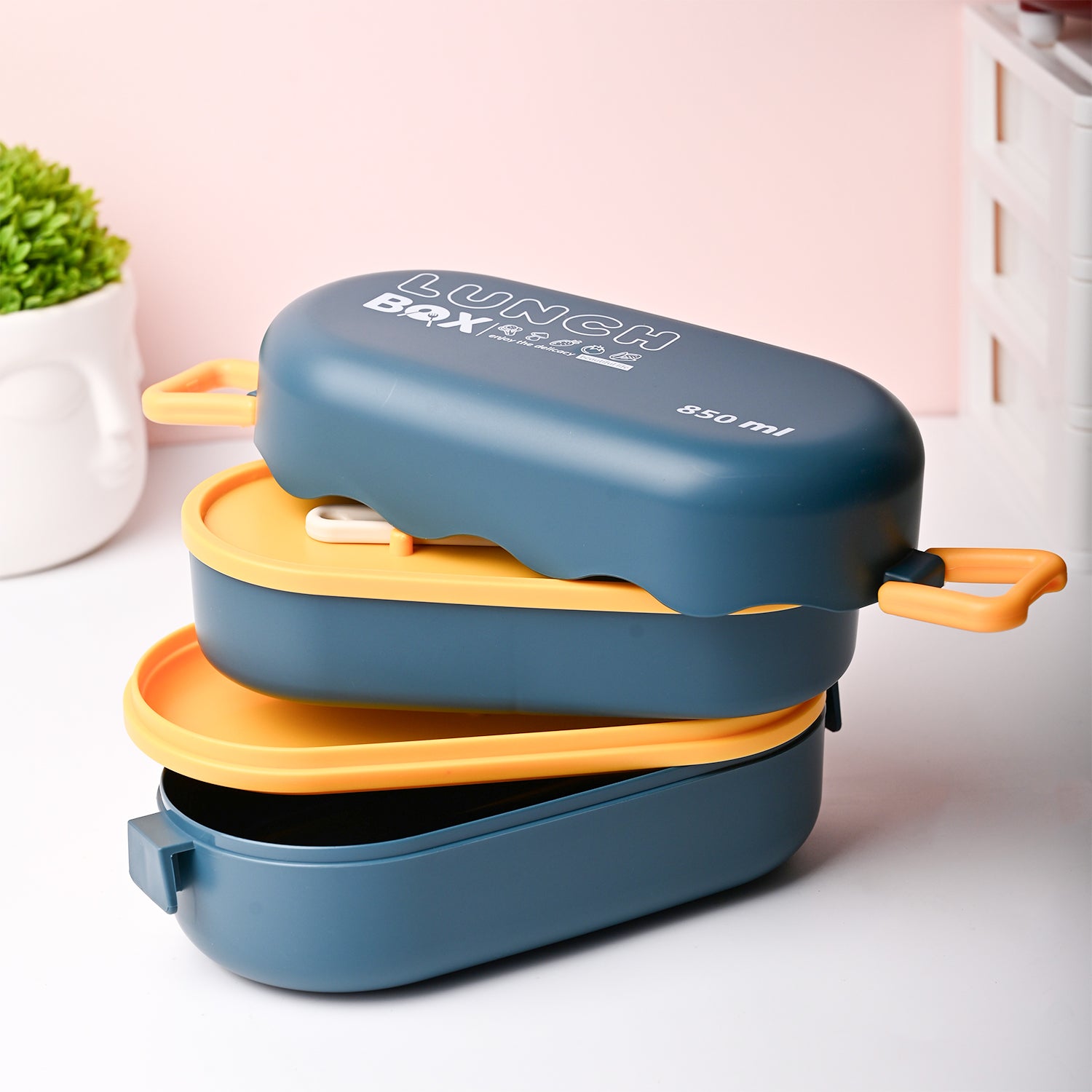 Blue Lunch Box with Spoon (850ml)