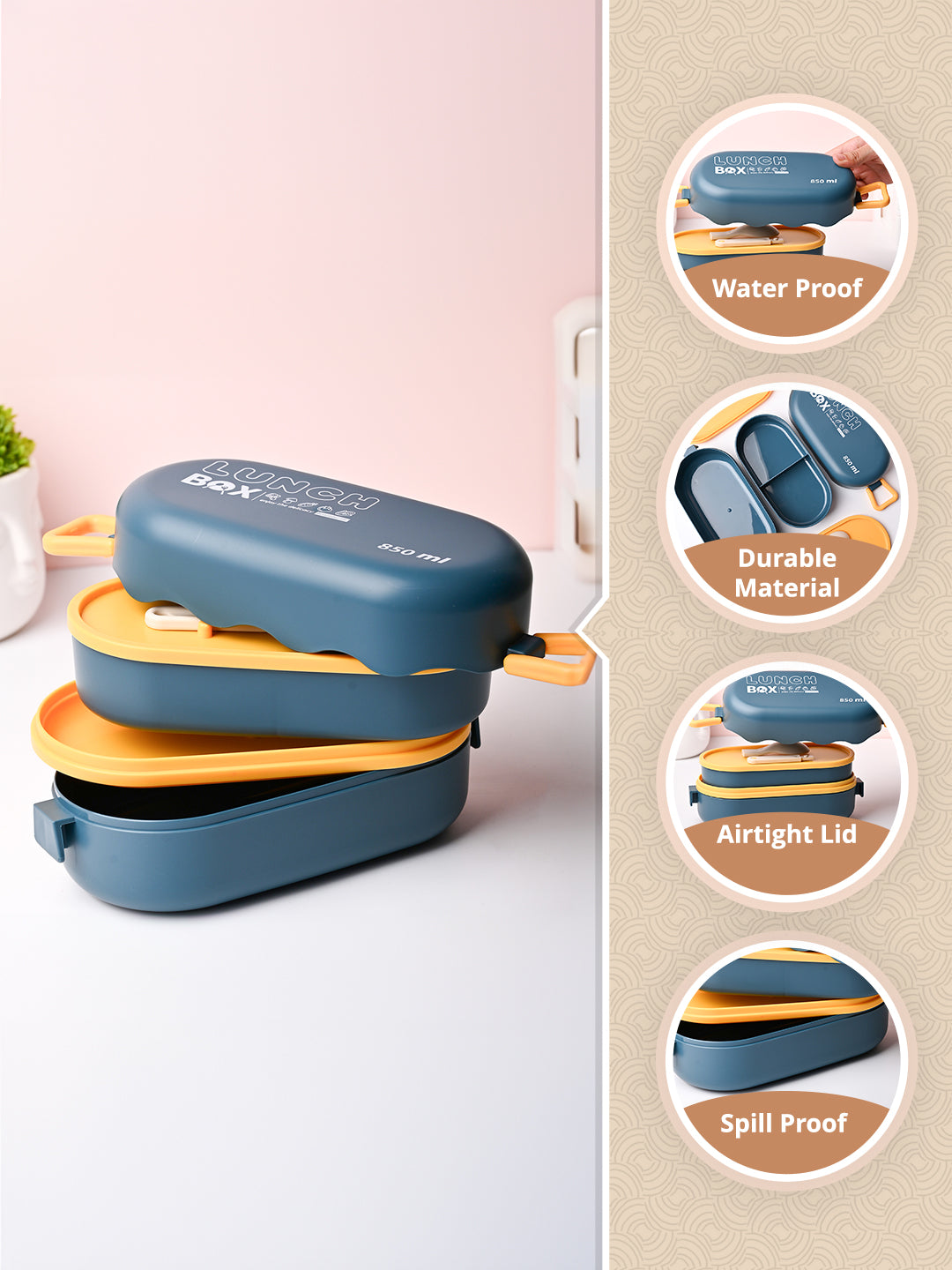 Blue Lunch Box with Spoon (850ml) - MARKET99