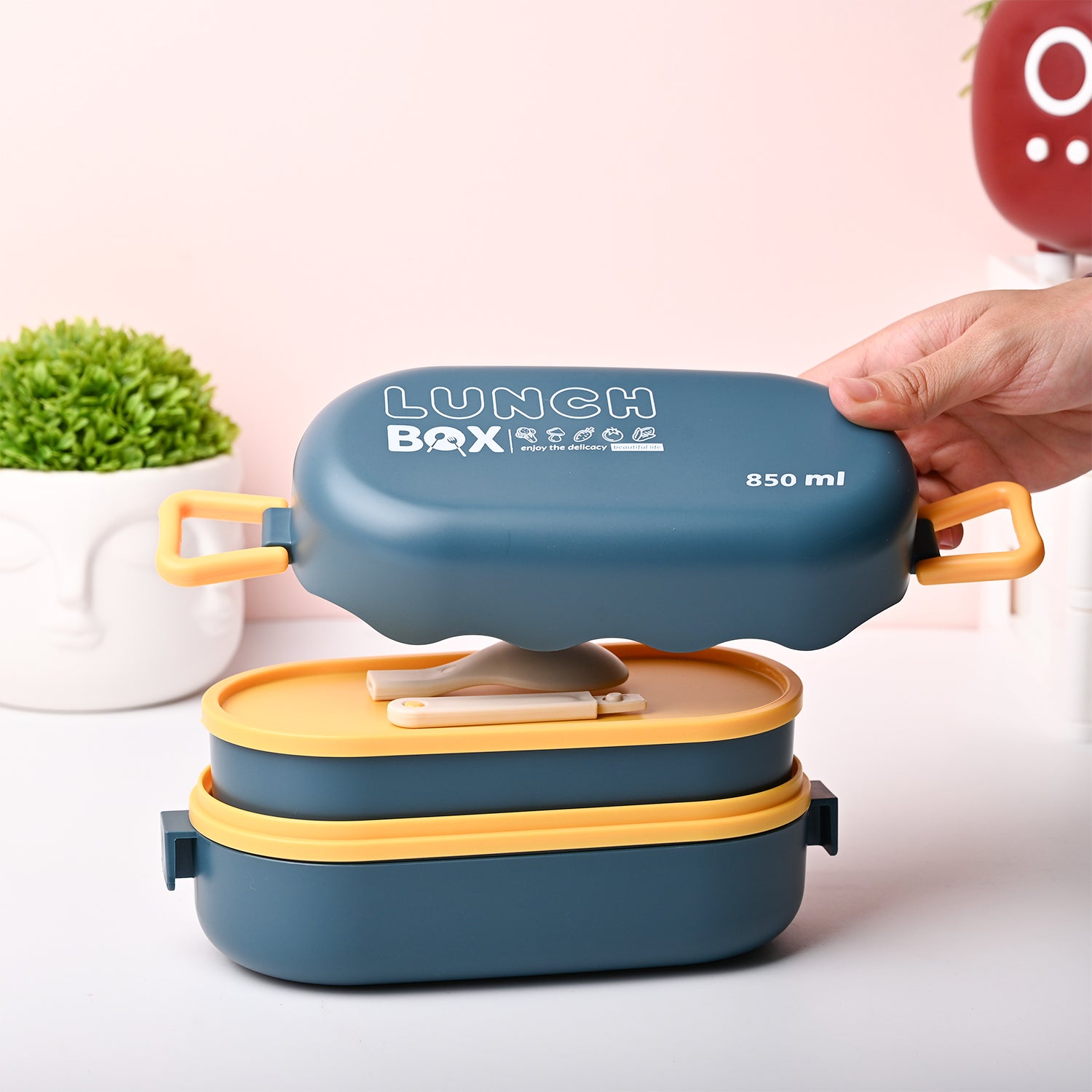 Blue Lunch Box with Spoon (850ml)