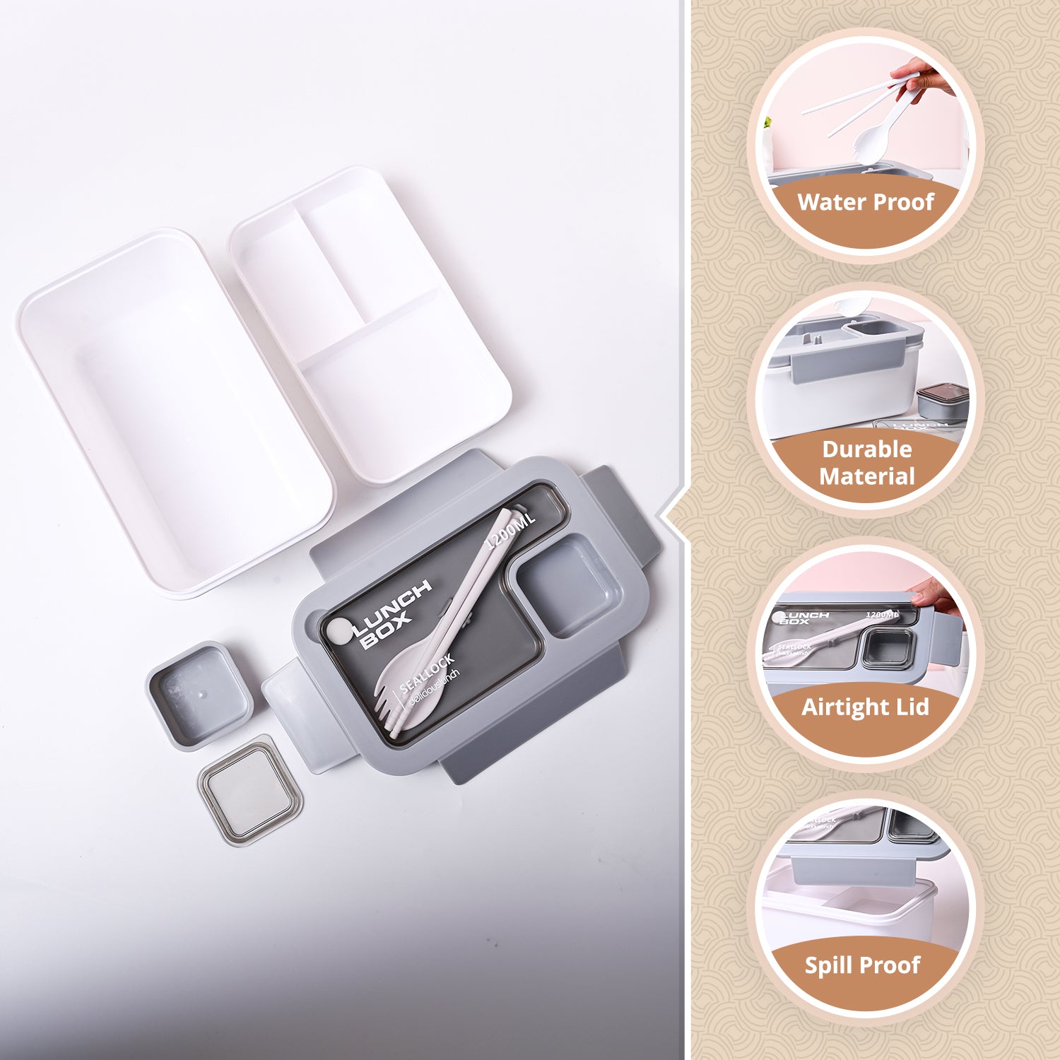 Grey Lunch Box Set (1200ml + 40ml)