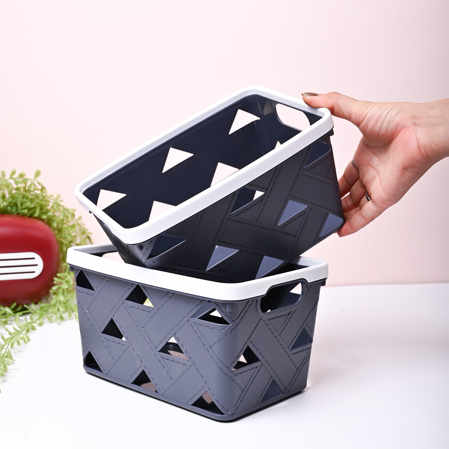 Grey Rectangle Baskets (Set of 2)