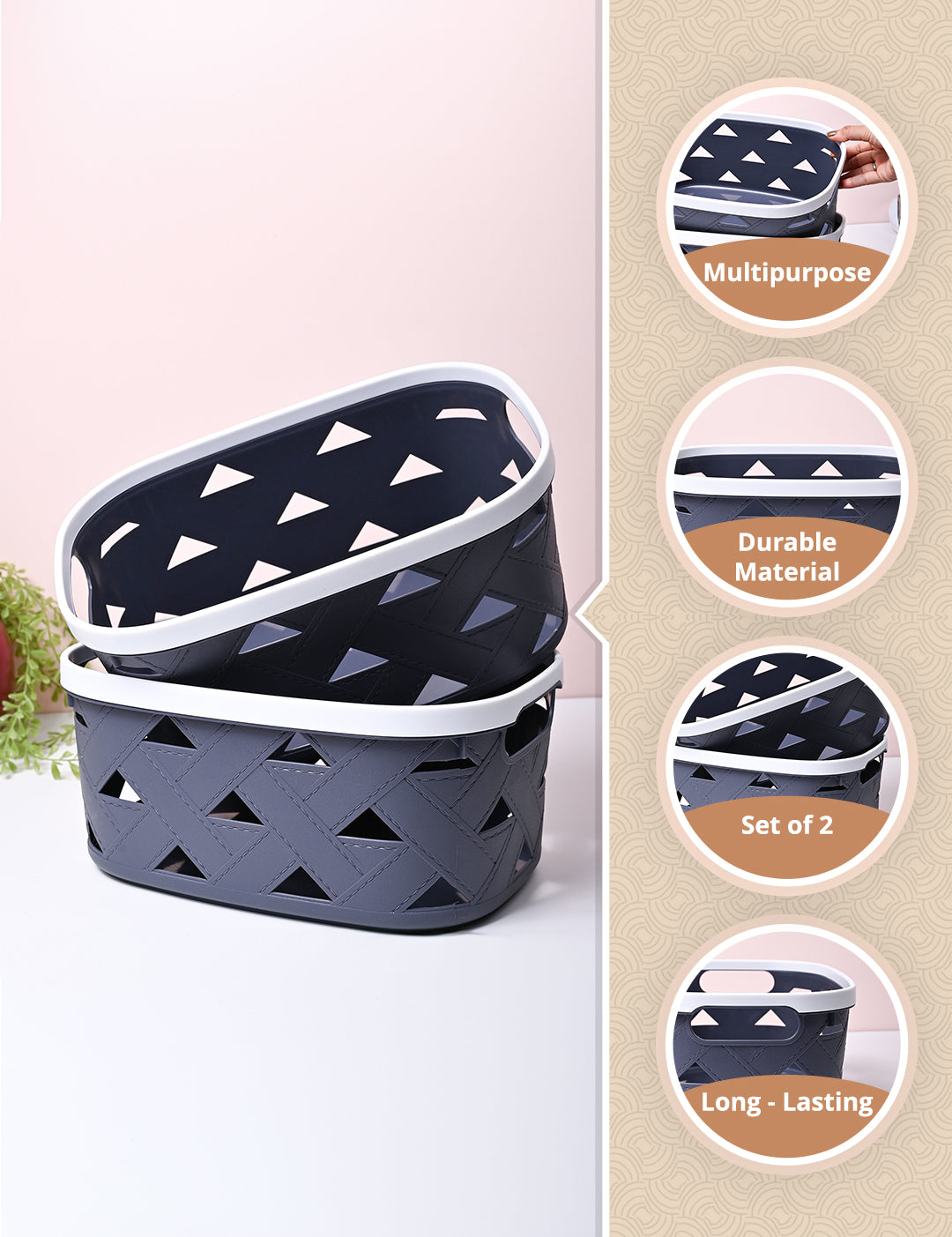 Grey Matte Rectangle Baskets (Set of 2) - MARKET99