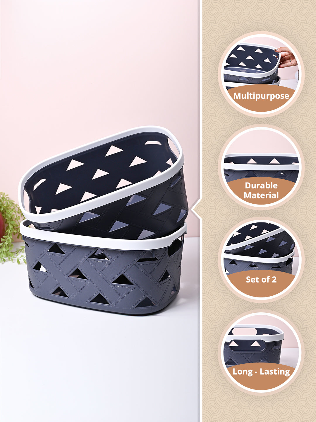 Grey Matte Rectangle Baskets (Set of 2) - MARKET99